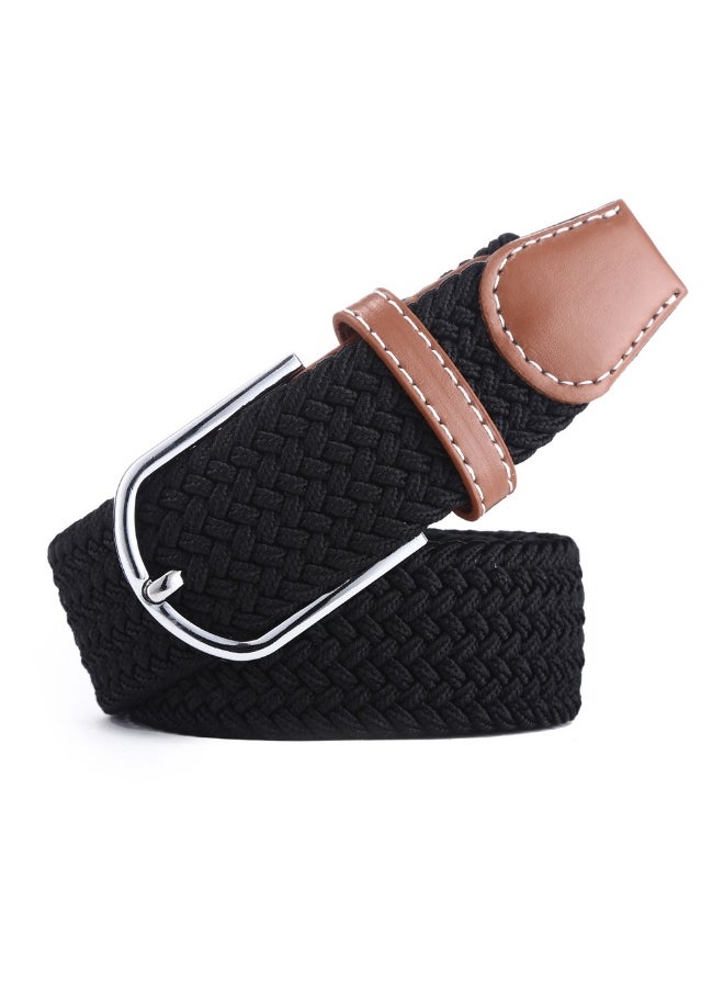 Unisex Fashion Elastic Woven Belt with Pin Buckle Black