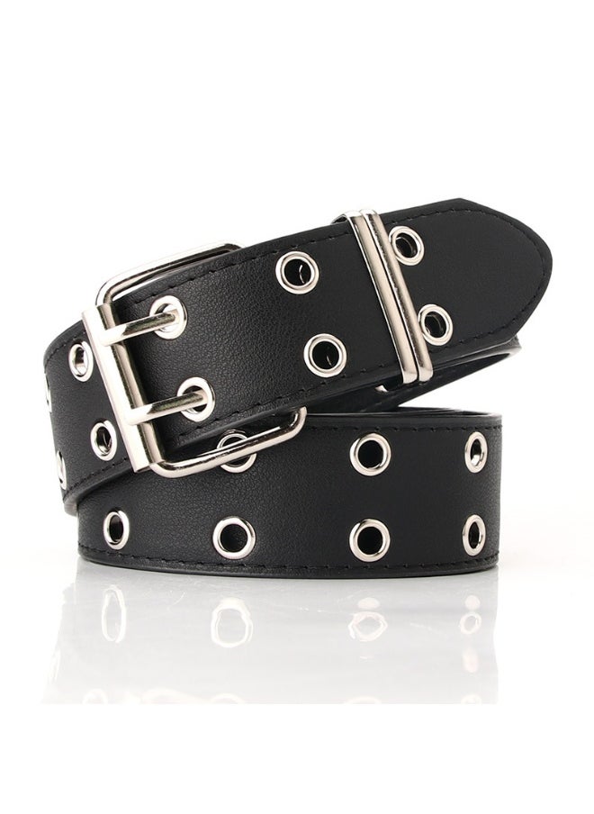 New Double Grommet Ladies Belt with Fashion Rivets Black