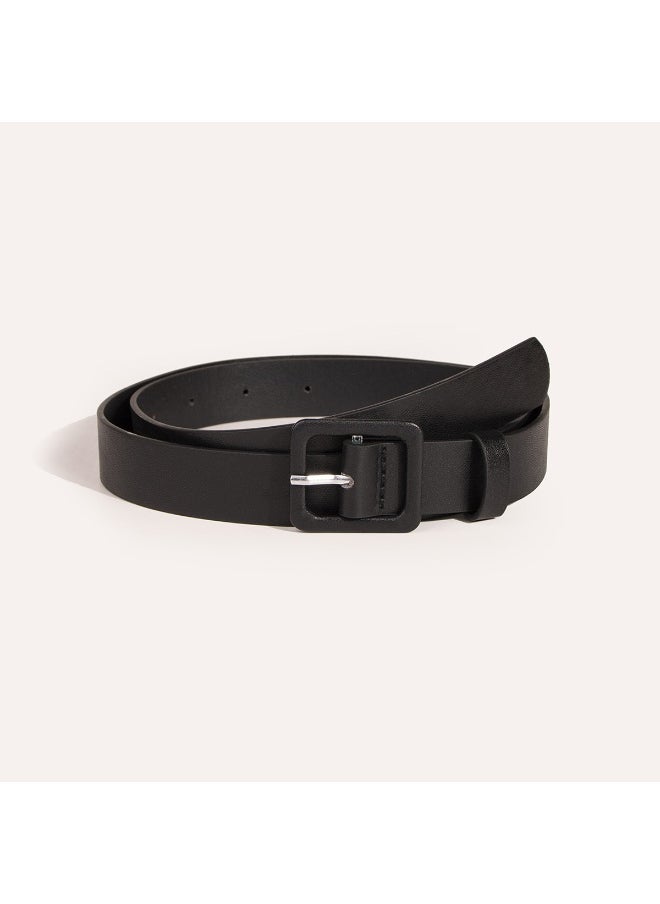 Ladies Fashion PU Belt with Pin Buckle Black