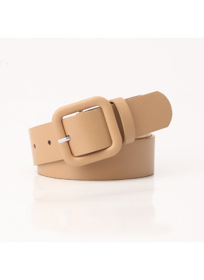 Elegant Candy-Colored Womens Belt with Square Buckle Camel