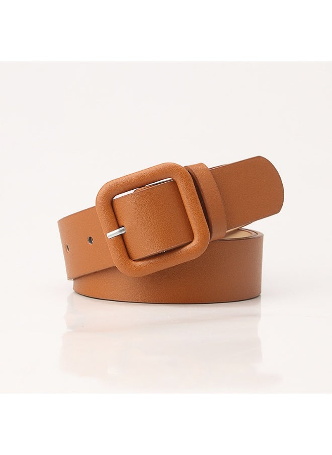 Elegant Candy-Colored Womens Belt with Square Buckle Camel