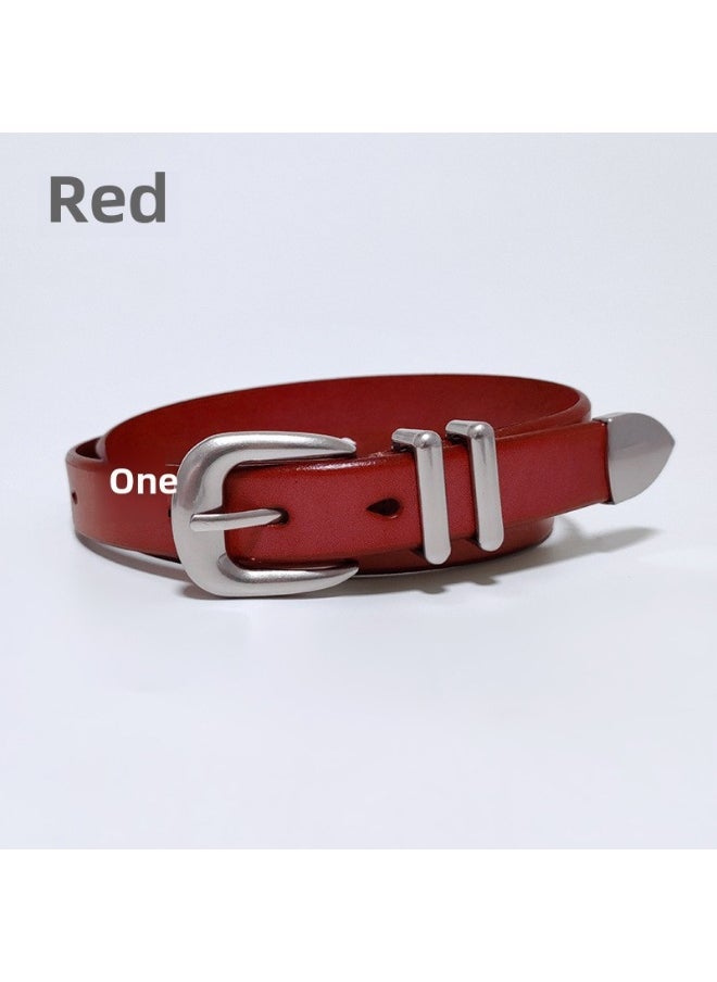 Genuine Leather Womens Belt with Silver Buckle 26152-Red