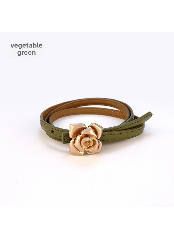 New Leather Thin Womens Belt Floral Slimming Fashion Vegetable Green 11175