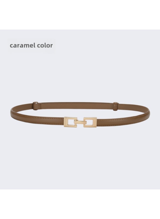 Fashion Leather Belt Adjustable Skinny Waistband 15643-Caramel