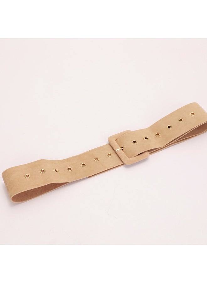 New Womens Soft Suede Belt with Square Buckle Black.