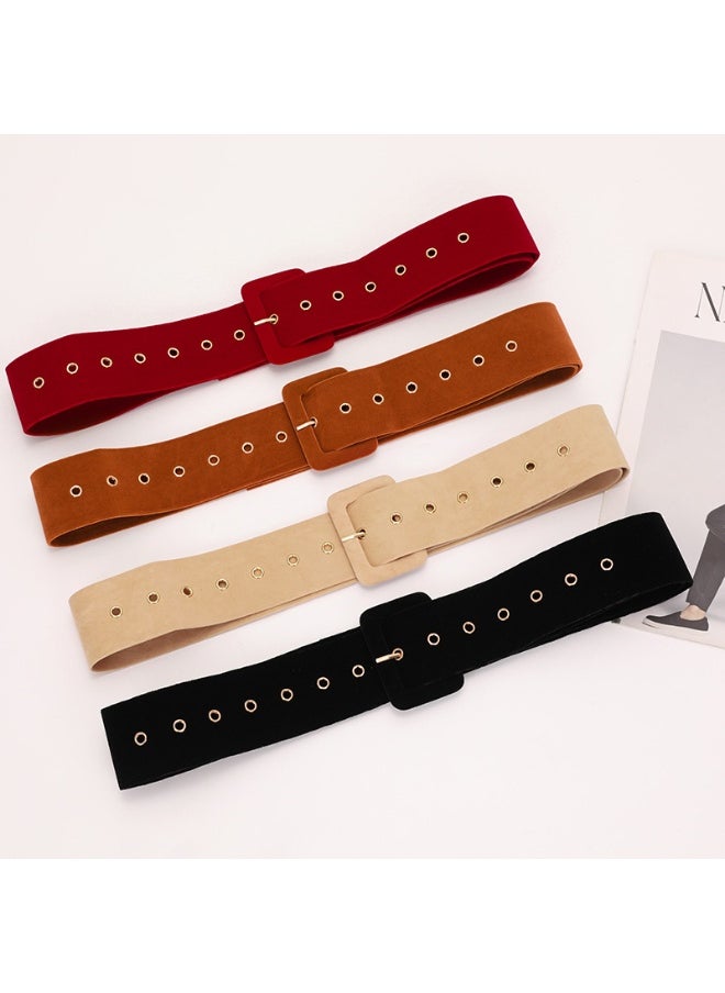 New Womens Soft Suede Belt with Square Buckle Black.