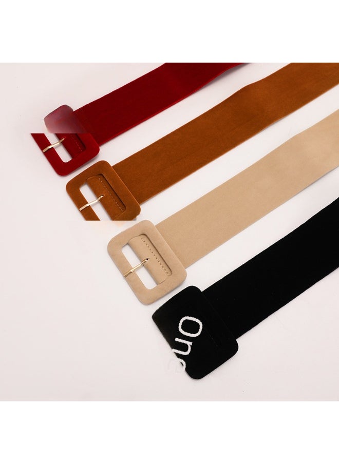New Womens Soft Suede Belt with Square Buckle Black.