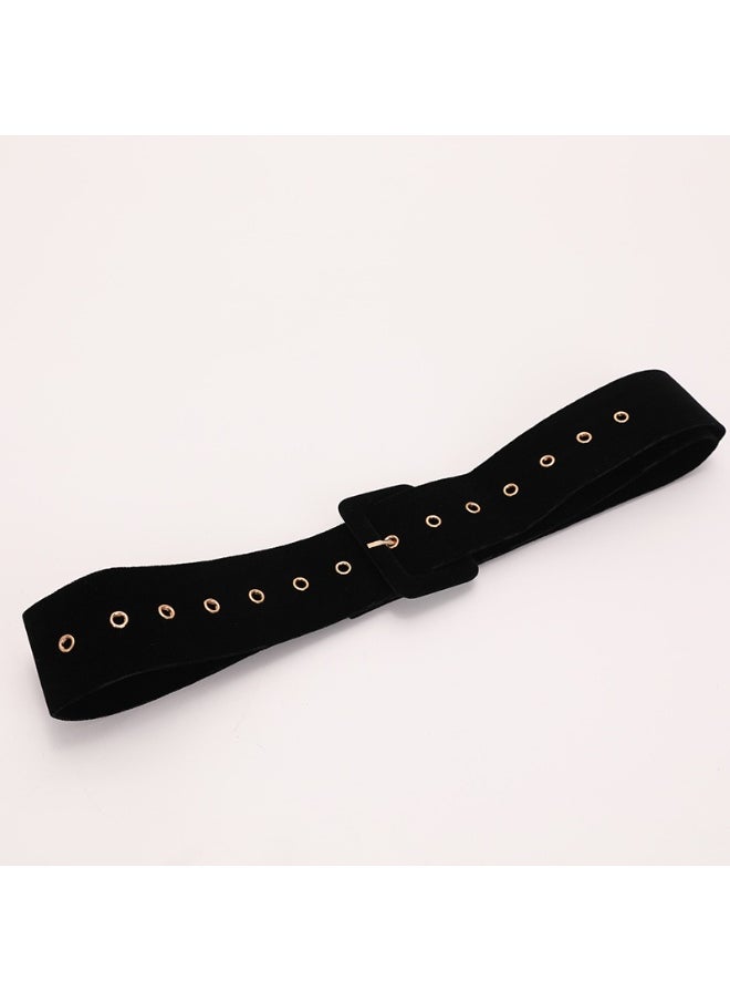 New Womens Soft Suede Belt with Square Buckle Black.