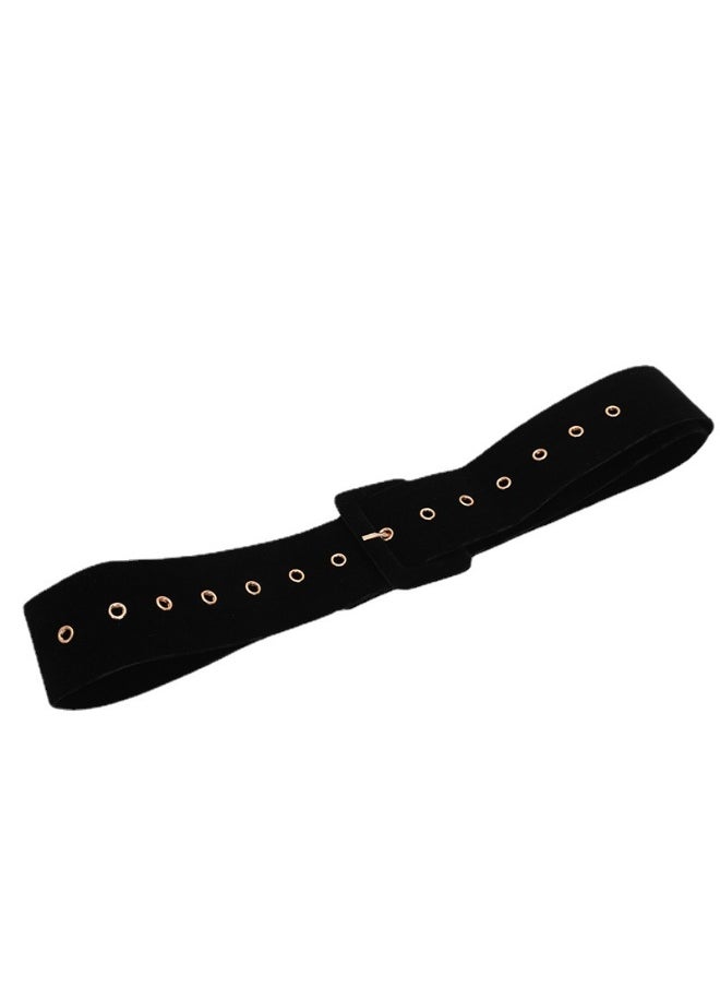 New Womens Soft Suede Belt with Square Buckle Black.