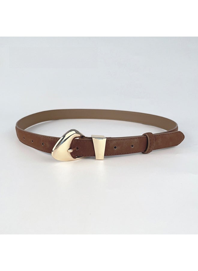 Matte Genuine Leather Ladies Belt Coffee (bright gold)