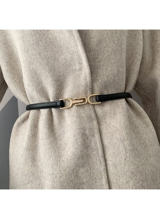 Elegant Sweater Dress Retro Slim Waist Belt Brown