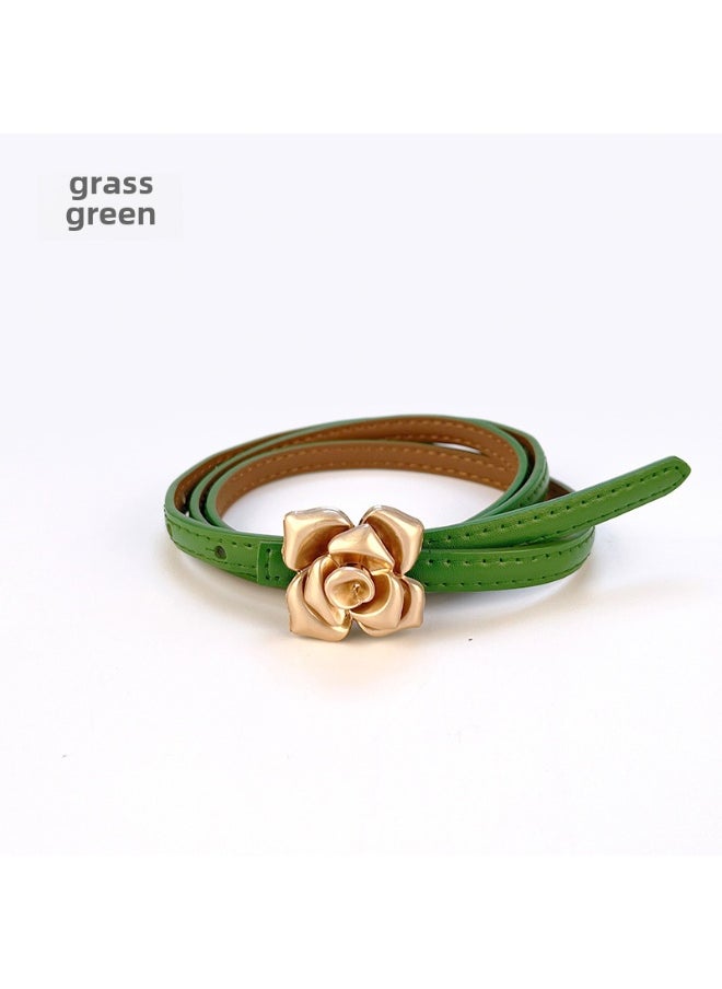 New Leather Thin Womens Belt Floral Slimming Fashion Grass Green 11175