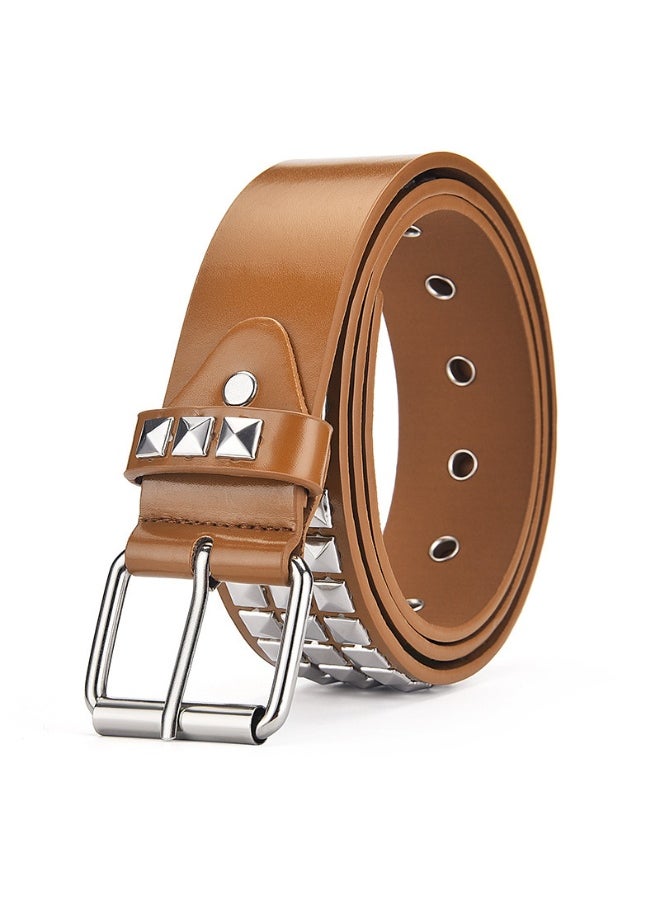 Studded Pyramid Belt Punk Unisex Metal Buckle Khaki
