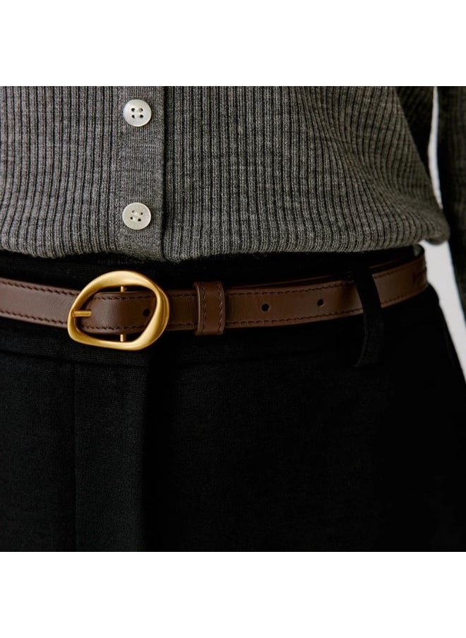 2023 Fashion Genuine Leather Ladies Belt Coffee silver