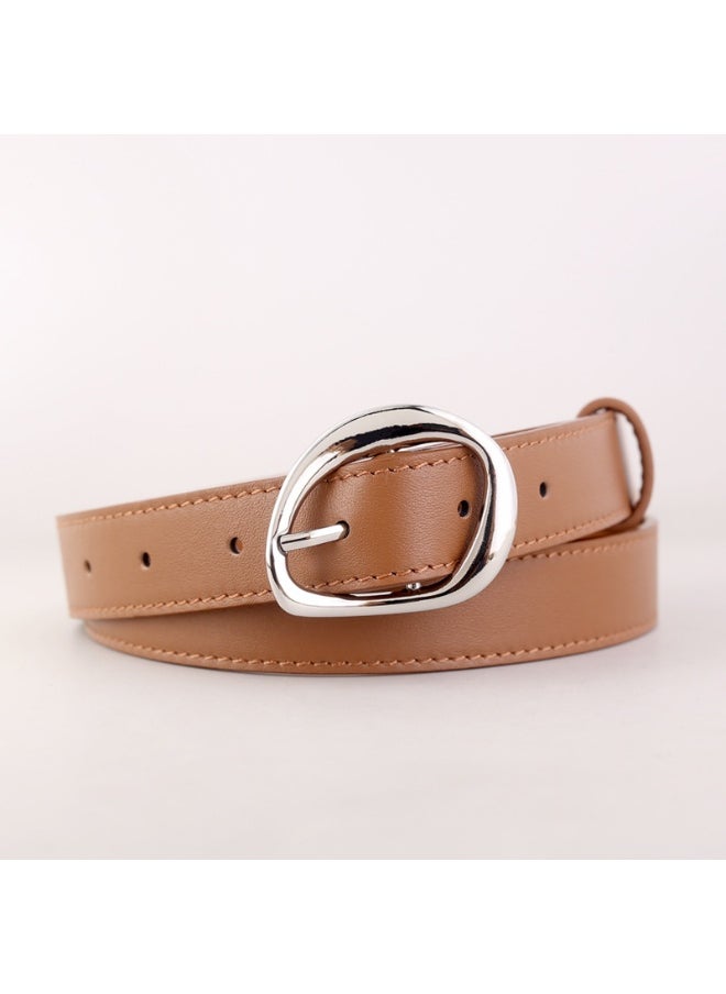 2023 Fashion Genuine Leather Ladies Belt Coffee silver