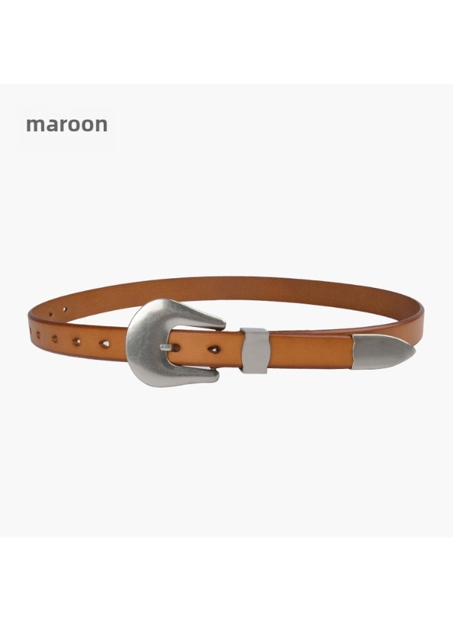 Womens Genuine Leather Belt Retro Fashion Luxury CHESTNUT