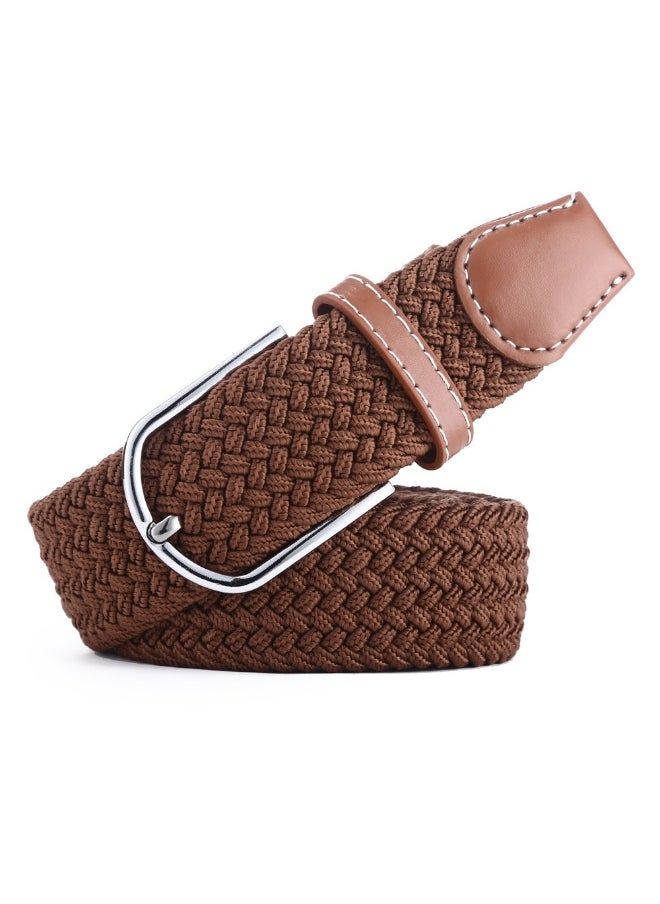 Unisex Fashion Elastic Woven Belt with Pin Buckle Brown