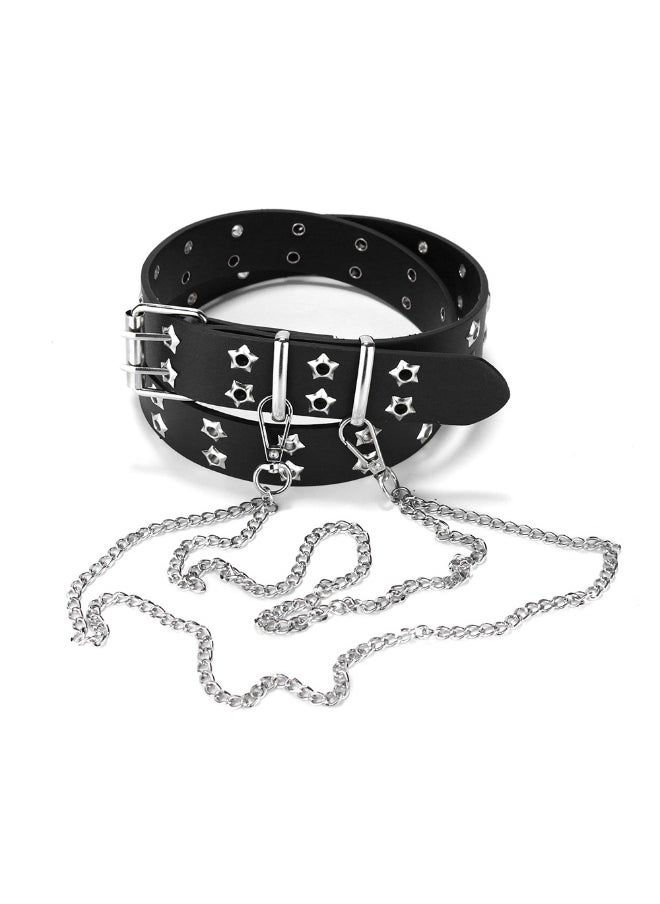 Korean Punk Women Leather Belt Y2K Fashion Jeans Accessory Black 3 double-layer chain