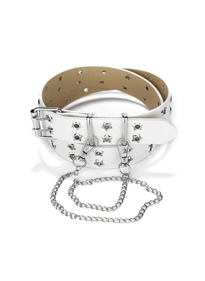 Korean Punk Women Leather Belt Y2K Fashion Jeans Accessory White No. 2 single-layer chain