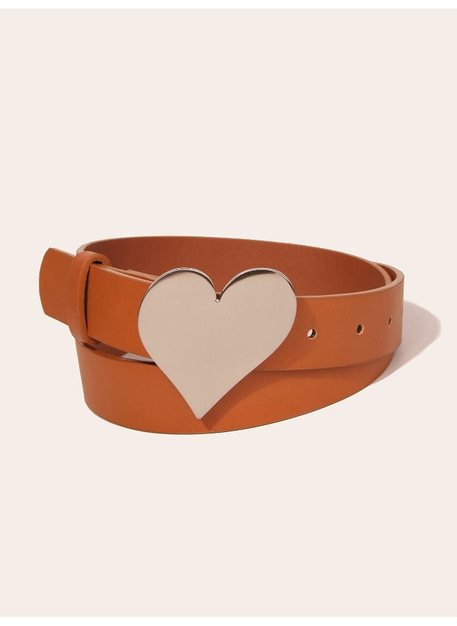 New Smooth Heart Buckle Belt Womens Fashion Punk Street Black Leather Black