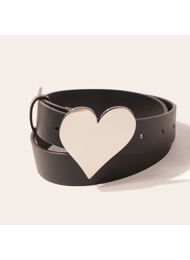 New Smooth Heart Buckle Belt Womens Fashion Punk Street Black Leather Black