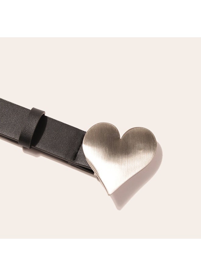 New Smooth Heart Buckle Belt Womens Fashion Punk Street Black Leather Black