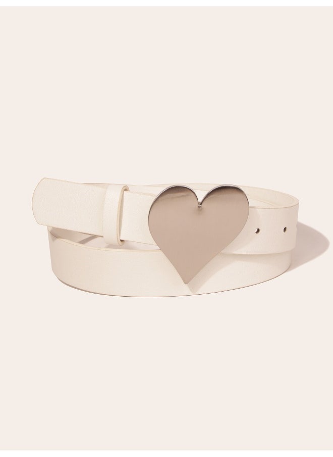 New Smooth Heart Buckle Belt Womens Fashion Punk Street Black Leather Black