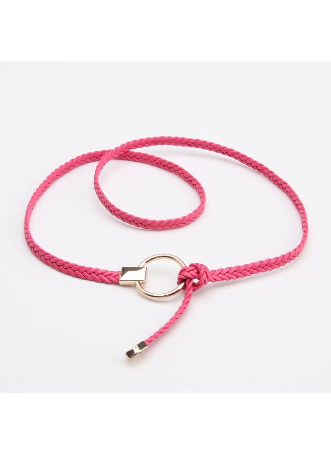 Ladies Braided Skinny Belt Casual Dress Accessory rose red