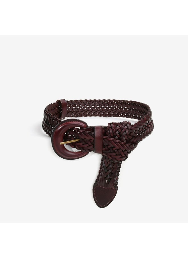 Womens No-Punch Woven Leather Belt 50136-Coffee