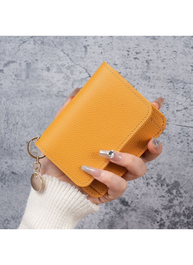 Thin Card Bag Short Cute Small Women's Purse Simple Light Luxury Leather Document Storage Bag with Pendant