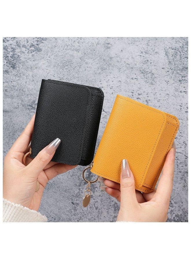 Thin Card Bag Short Cute Small Women's Purse Simple Light Luxury Leather Document Storage Bag with Pendant