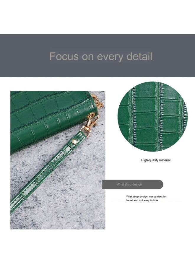 New Crocodile Pattern Small Fragrant PU Leathe Hand Bag Card Bag Multi-Functional Zipper Bag Advanced Purse Wallet
