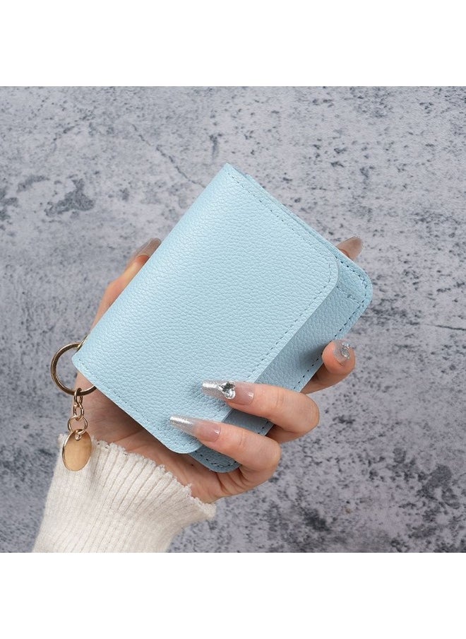 Thin Card Bag Short Cute Small Women's Purse Simple Light Luxury Leather Document Storage Bag with Pendant