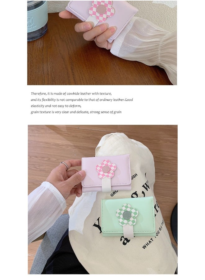 Korean Cute Floral Style Small Purse Women's Purse Short Folding Thin Solid Color Simple Student Fashion Wallet