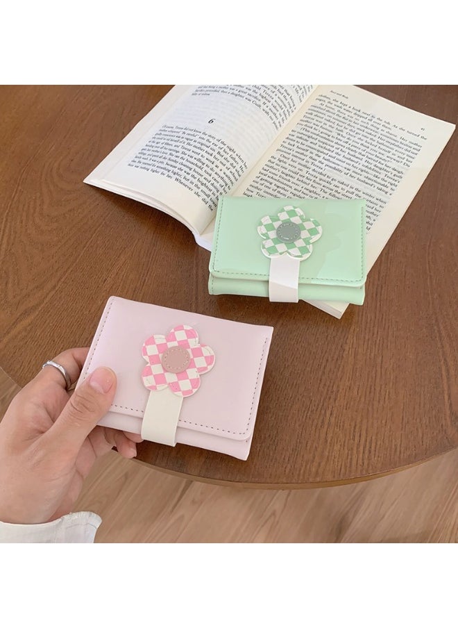 Korean Cute Floral Style Small Purse Women's Purse Short Folding Thin Solid Color Simple Student Fashion Wallet