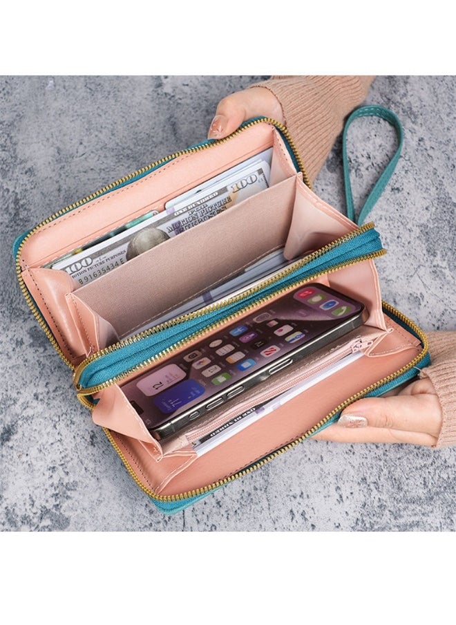 Ladies Purse Wallet PU Leather Long Women Wallet Card Holder Organiser Wallet Wristlet Clutch Wallet with Zipper Pocket Coin Purse Phone Wallet with Pendant