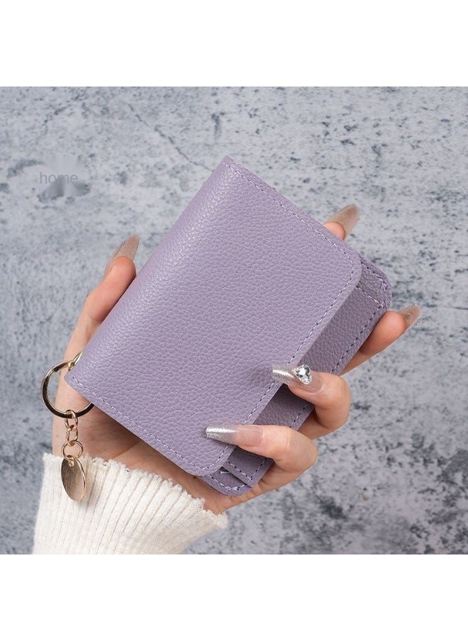Thin Card Bag Short Cute Small Women's Purse Simple Light Luxury Leather Document Storage Bag with Pendant