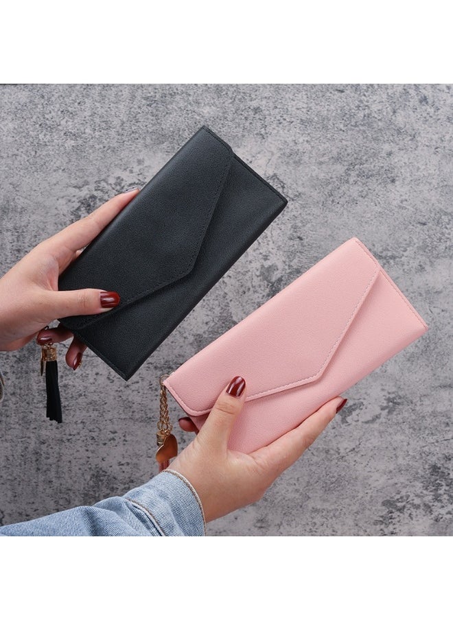 Ladies Purse Wallet PU Leather Long Women Wallet Card Holder Organiser Wallet Wristlet Clutch Wallet with Zipper Pocket Coin Purse Phone Wallet with Tassel and Pendant