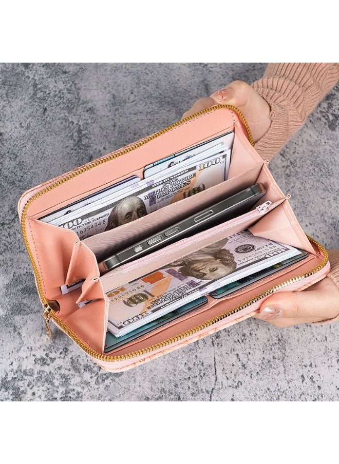 Ladies Purse Wallet PU Leather Long Women Wallet Card Holder Organiser Wallet Wristlet Clutch Wallet with Zipper Pocket Coin Purse Phone Wallet with Pendant