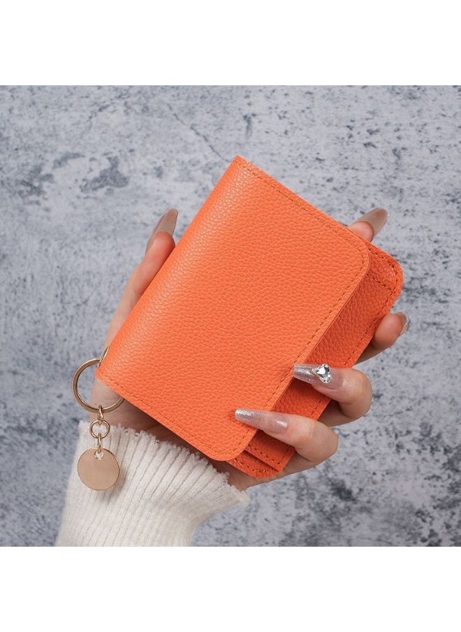 Thin Card Bag Short Cute Small Women's Purse Simple Light Luxury Leather Document Storage Bag with Pendant