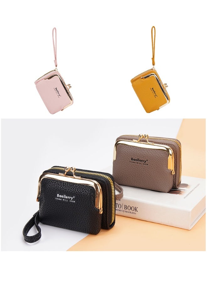 Women's Short Purse Korean Lychee Print Zipper Organ Card Bag Mini Bag for Women