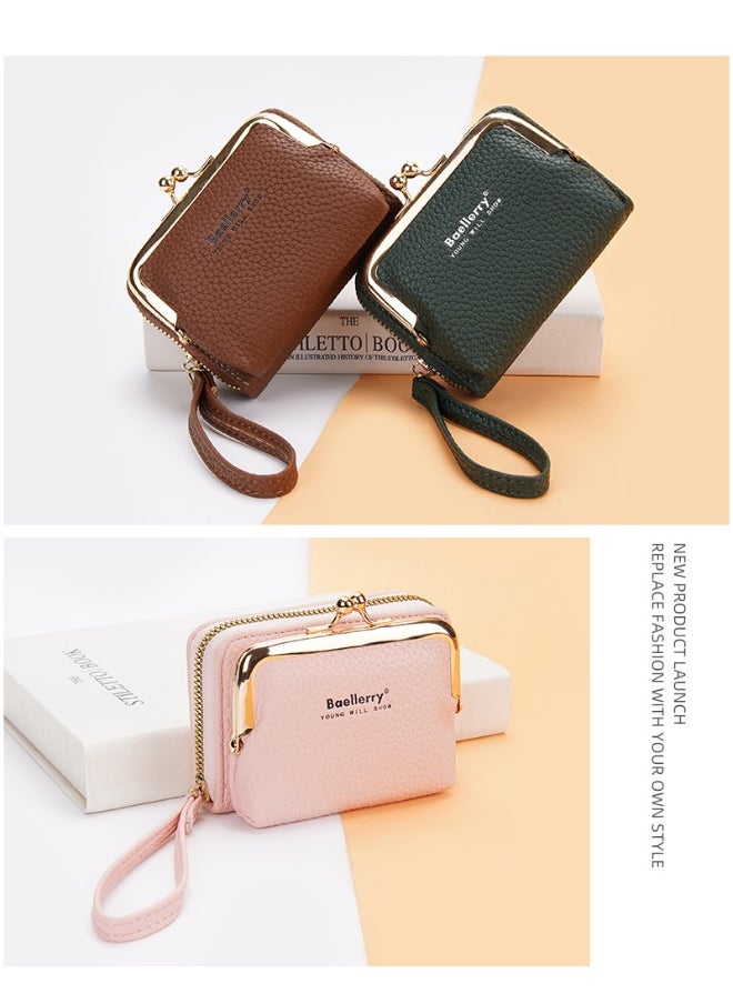 Women's Short Purse Korean Lychee Print Zipper Organ Card Bag Mini Bag for Women
