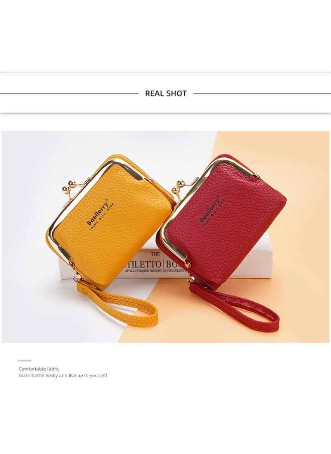 Women's Short Purse Korean Lychee Print Zipper Organ Card Bag Mini Bag for Women
