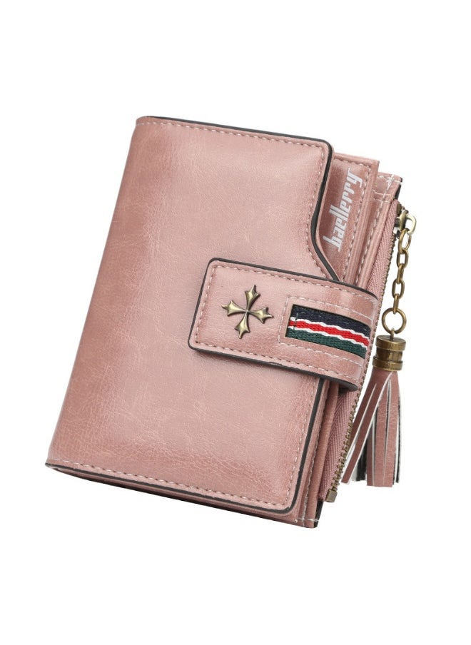 Fashion Women's Wallet Short Korean Oil Wax Leather Fringe Small Purse with Zipper Purse