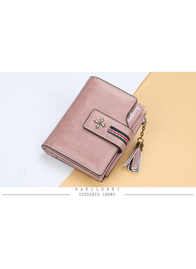 Fashion Women's Wallet Short Korean Oil Wax Leather Fringe Small Purse with Zipper Purse