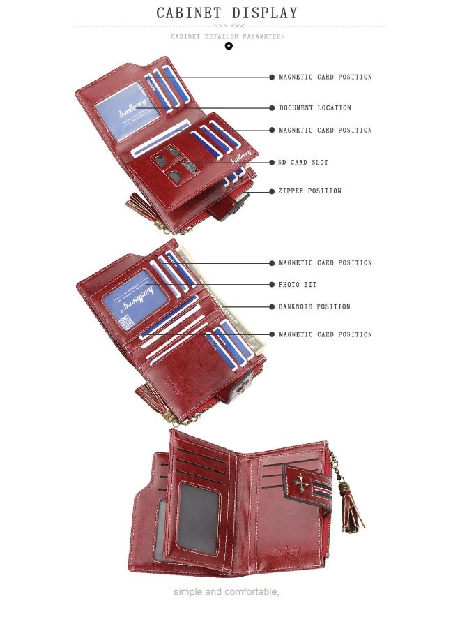 Fashion Women's Wallet Short Korean Oil Wax Leather Fringe Small Purse with Zipper Purse
