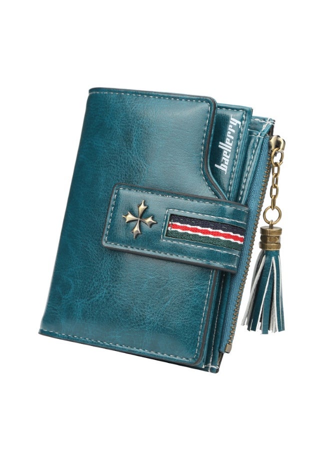 Fashion Women's Wallet Short Korean Oil Wax Leather Fringe Small Purse with Zipper Purse