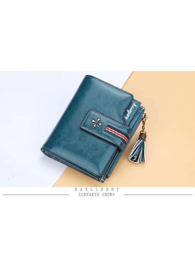 Fashion Women's Wallet Short Korean Oil Wax Leather Fringe Small Purse with Zipper Purse