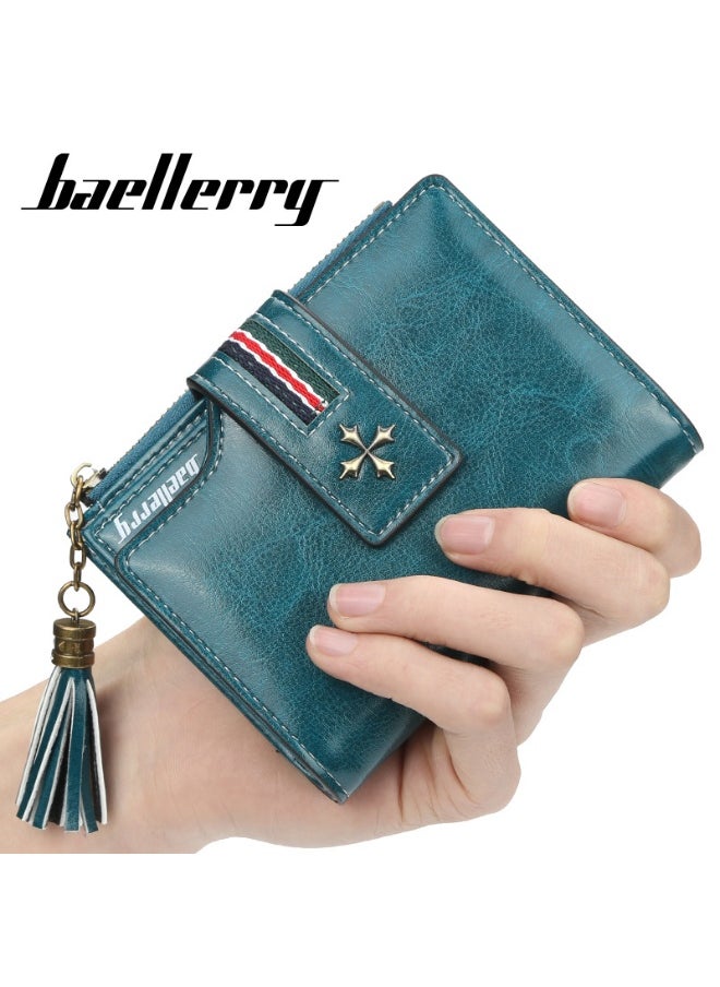 Fashion Women's Wallet Short Korean Oil Wax Leather Fringe Small Purse with Zipper Purse