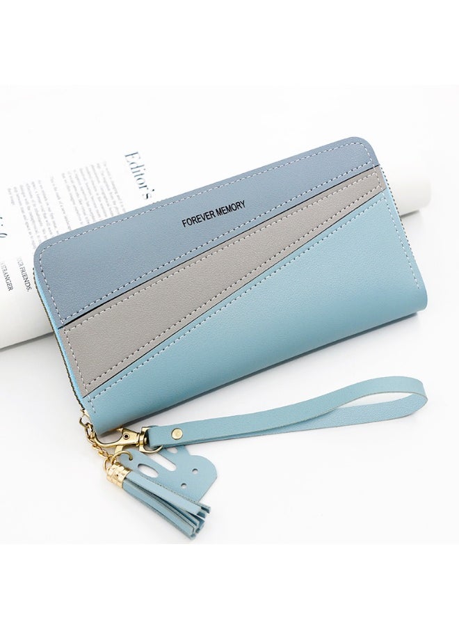 Simple Long Women's Purse With Leather And Color Zipper Bag Purse